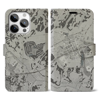 【千葉ニュータウン中央（千葉県）】地図柄iPhoneケース（手帳タイプ）モノトーン・iPhone 14 Pro 用