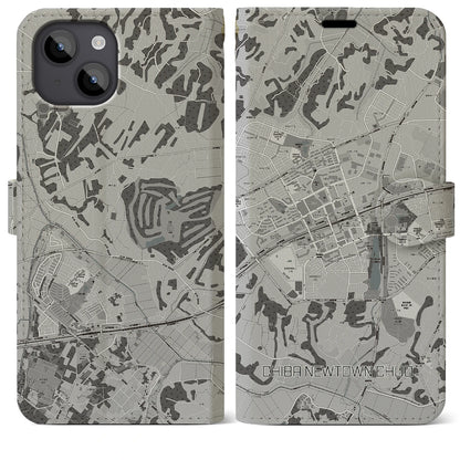 【千葉ニュータウン中央（千葉県）】地図柄iPhoneケース（手帳タイプ）モノトーン・iPhone 14 Plus 用