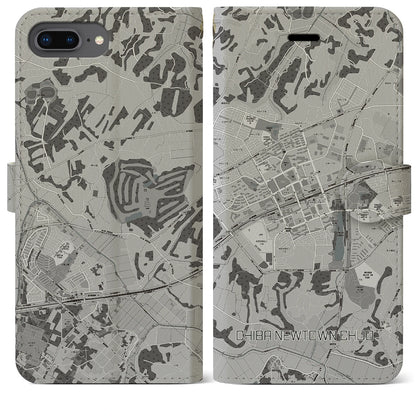 【千葉ニュータウン中央（千葉県）】地図柄iPhoneケース（手帳タイプ）モノトーン・iPhone 8Plus /7Plus / 6sPlus / 6Plus 用