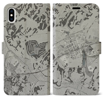 【千葉ニュータウン中央（千葉県）】地図柄iPhoneケース（手帳タイプ）モノトーン・iPhone XS Max 用