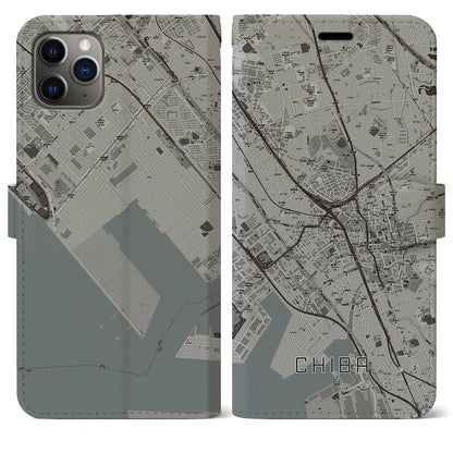 【千葉（千葉県）】地図柄iPhoneケース（手帳タイプ）モノトーン・iPhone 11 Pro Max 用