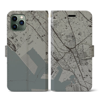 【千葉（千葉県）】地図柄iPhoneケース（手帳タイプ）モノトーン・iPhone 11 Pro 用
