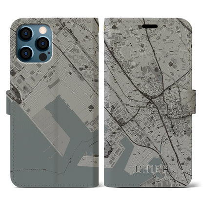 【千葉（千葉県）】地図柄iPhoneケース（手帳タイプ）モノトーン・iPhone 12 / 12 Pro 用