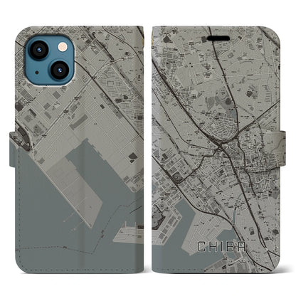 【千葉（千葉県）】地図柄iPhoneケース（手帳タイプ）モノトーン・iPhone 13 用