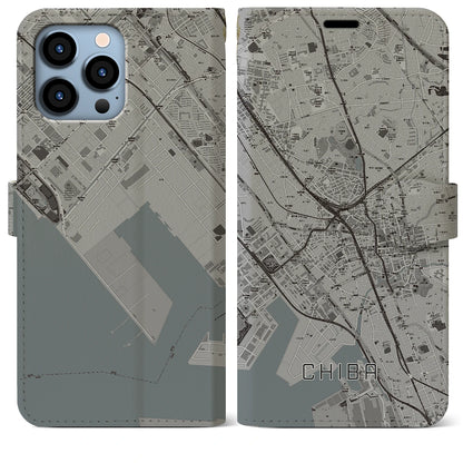 【千葉（千葉県）】地図柄iPhoneケース（手帳タイプ）モノトーン・iPhone 13 Pro Max 用