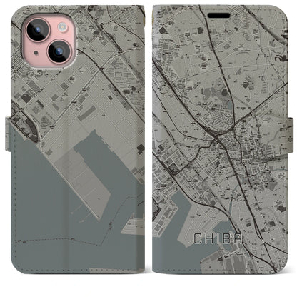 【千葉（千葉県）】地図柄iPhoneケース（手帳タイプ）モノトーン・iPhone 15 Plus 用