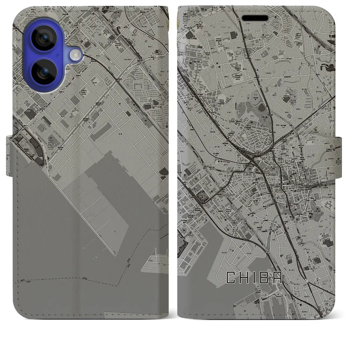 【千葉(千葉県)】地図柄iPhoneケース(手帳タイプ)モノトーン・iPhone 16 Pro Max 用