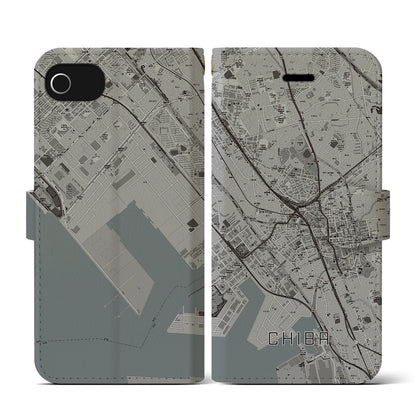 【千葉（千葉県）】地図柄iPhoneケース（手帳タイプ）モノトーン・iPhone SE（第3 / 第2世代） / 8 / 7 / 6s / 6 用