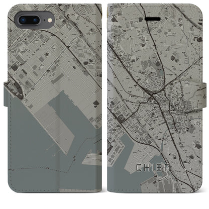 【千葉（千葉県）】地図柄iPhoneケース（手帳タイプ）モノトーン・iPhone 8Plus /7Plus / 6sPlus / 6Plus 用
