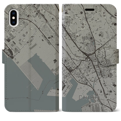 【千葉（千葉県）】地図柄iPhoneケース（手帳タイプ）モノトーン・iPhone XS Max 用