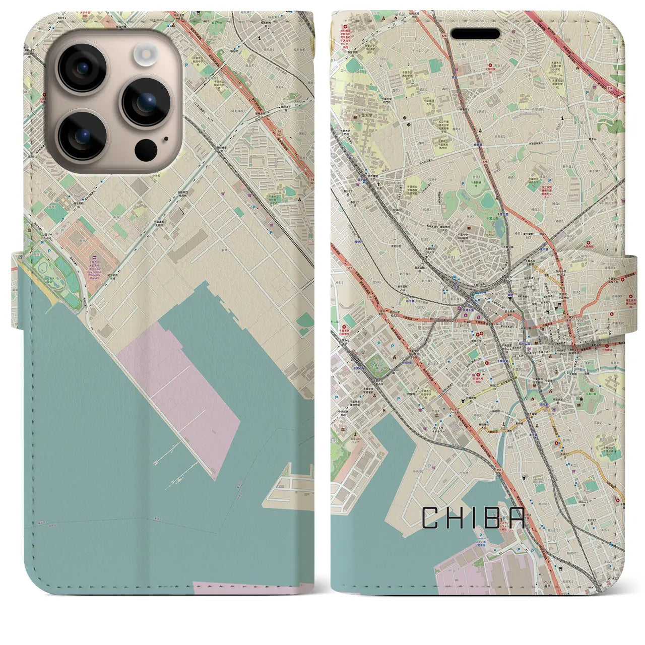 【千葉（千葉県）】地図柄iPhoneケース（手帳タイプ）ナチュラル・iPhone 16 Plus 用