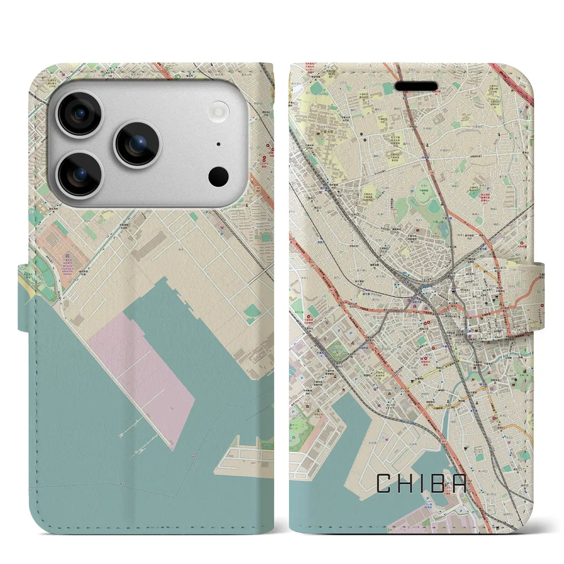 【千葉（千葉県）】地図柄iPhoneケース（手帳タイプ）モノトーン・iPhone 17 Pro Max 用