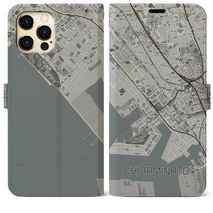 【千葉みなと（千葉県）】地図柄iPhoneケース（手帳タイプ）モノトーン・iPhone 12 Pro Max 用