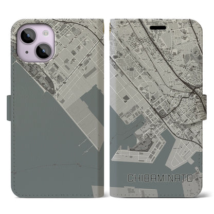 【千葉みなと（千葉県）】地図柄iPhoneケース（手帳タイプ）モノトーン・iPhone 14 用