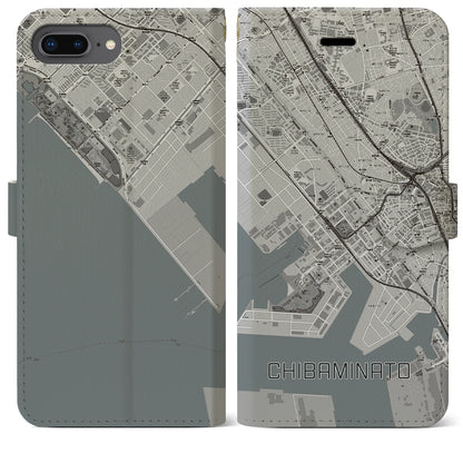 【千葉みなと（千葉県）】地図柄iPhoneケース（手帳タイプ）モノトーン・iPhone 8Plus /7Plus / 6sPlus / 6Plus 用