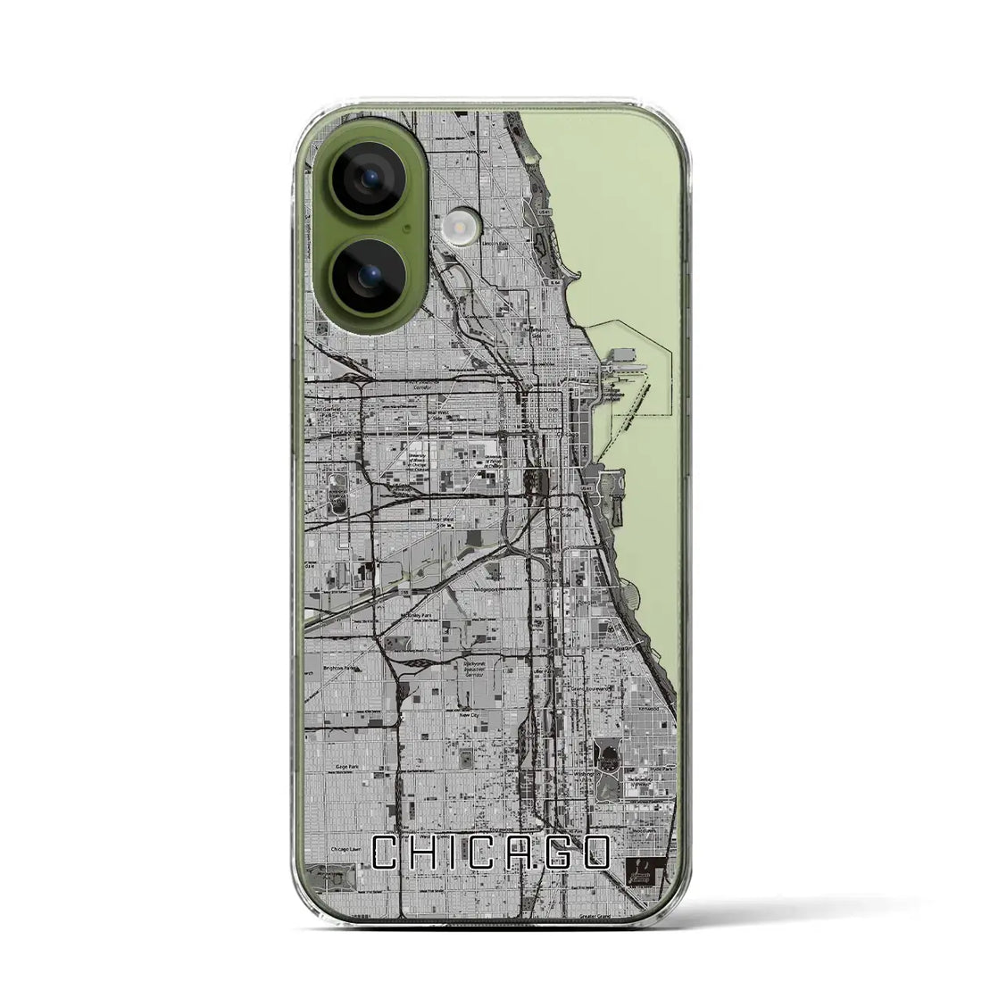 【シカゴ（アメリカ）】地図柄iPhoneケース（クリアタイプ）モノトーン・iPhone 17 Pro Max 用