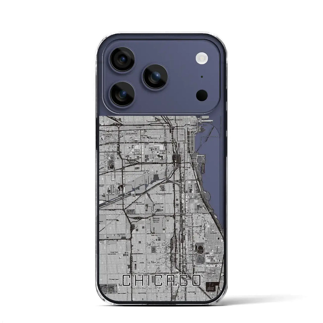 【シカゴ（アメリカ）】地図柄iPhoneケース（クリアタイプ）モノトーン・iPhone 17 Pro Max 用