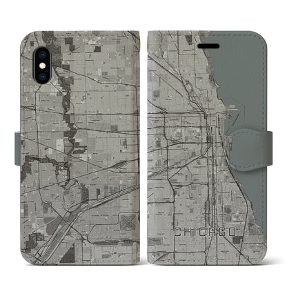 【シカゴ（アメリカ）】地図柄iPhoneケース（手帳タイプ）モノトーン・iPhone XS / X 用