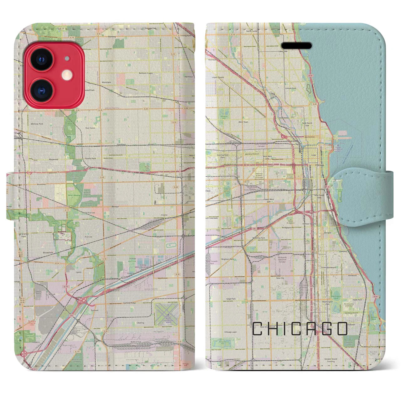 【シカゴ】地図柄iPhoneケース（手帳両面タイプ・ナチュラル）iPhone 11 用