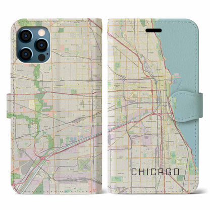【シカゴ（アメリカ）】地図柄iPhoneケース（手帳タイプ）ナチュラル・iPhone 12 / 12 Pro 用