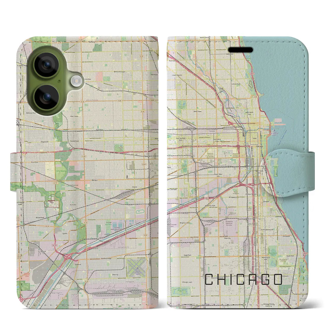 【シカゴ（アメリカ）】地図柄iPhoneケース（手帳タイプ）モノトーン・iPhone 17 Pro Max 用