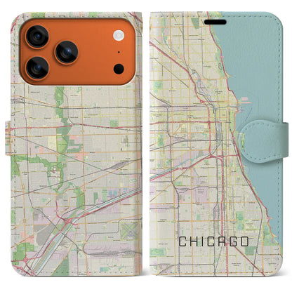 【シカゴ（アメリカ）】地図柄iPhoneケース（手帳タイプ）