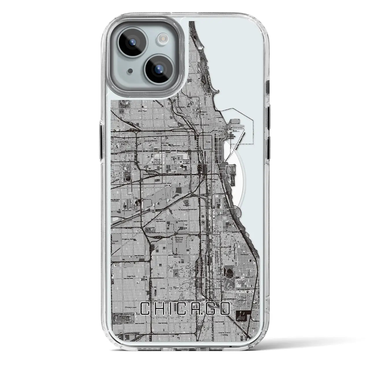 【シカゴ（アメリカ）】地図柄iPhoneケース（MagSafeタイプ）
