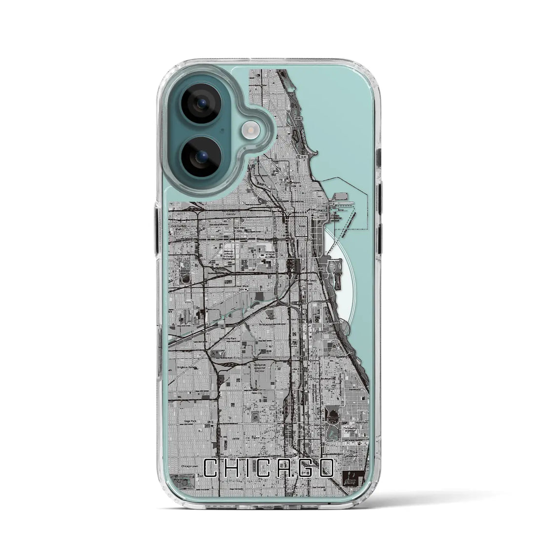 【シカゴ（アメリカ）】地図柄iPhoneケース（MagSafeタイプ）モノトーン・iPhone 16 Pro 用