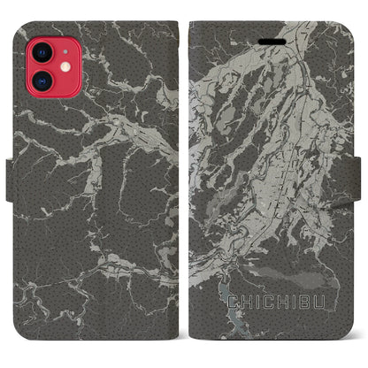 【秩父（埼玉県）】地図柄iPhoneケース（手帳タイプ）モノトーン・iPhone 11 用