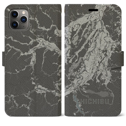 【秩父（埼玉県）】地図柄iPhoneケース（手帳タイプ）モノトーン・iPhone 11 Pro Max 用