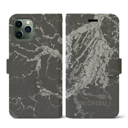 【秩父（埼玉県）】地図柄iPhoneケース（手帳タイプ）モノトーン・iPhone 11 Pro 用