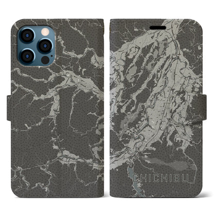 【秩父（埼玉県）】地図柄iPhoneケース（手帳タイプ）モノトーン・iPhone 12 / 12 Pro 用
