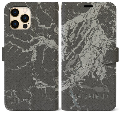 【秩父（埼玉県）】地図柄iPhoneケース（手帳タイプ）モノトーン・iPhone 12 Pro Max 用