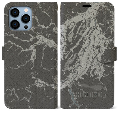 【秩父（埼玉県）】地図柄iPhoneケース（手帳タイプ）モノトーン・iPhone 13 Pro Max 用