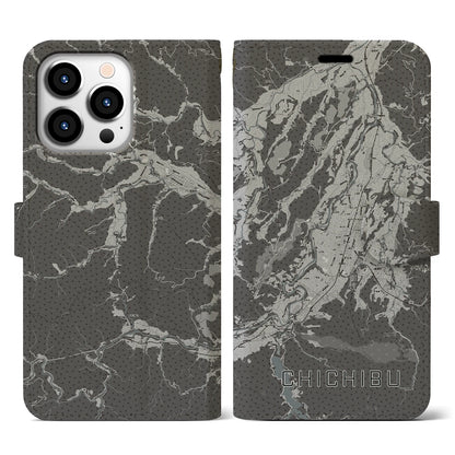 【秩父（埼玉県）】地図柄iPhoneケース（手帳タイプ）モノトーン・iPhone 13 Pro 用