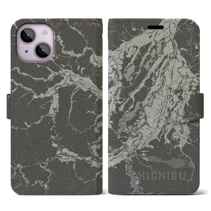 【秩父（埼玉県）】地図柄iPhoneケース（手帳タイプ）モノトーン・iPhone 14 用