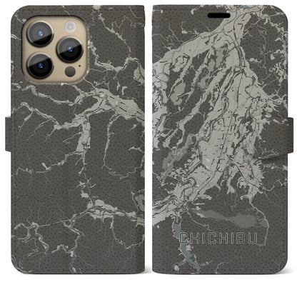 【秩父（埼玉県）】地図柄iPhoneケース（手帳タイプ）モノトーン・iPhone 14 Pro Max 用