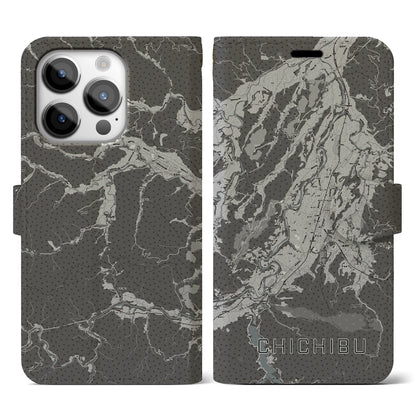 【秩父（埼玉県）】地図柄iPhoneケース（手帳タイプ）モノトーン・iPhone 14 Pro 用