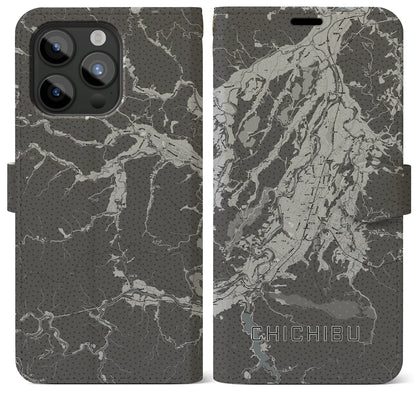 【秩父（埼玉県）】地図柄iPhoneケース（手帳タイプ）モノトーン・iPhone 15 Pro Max 用