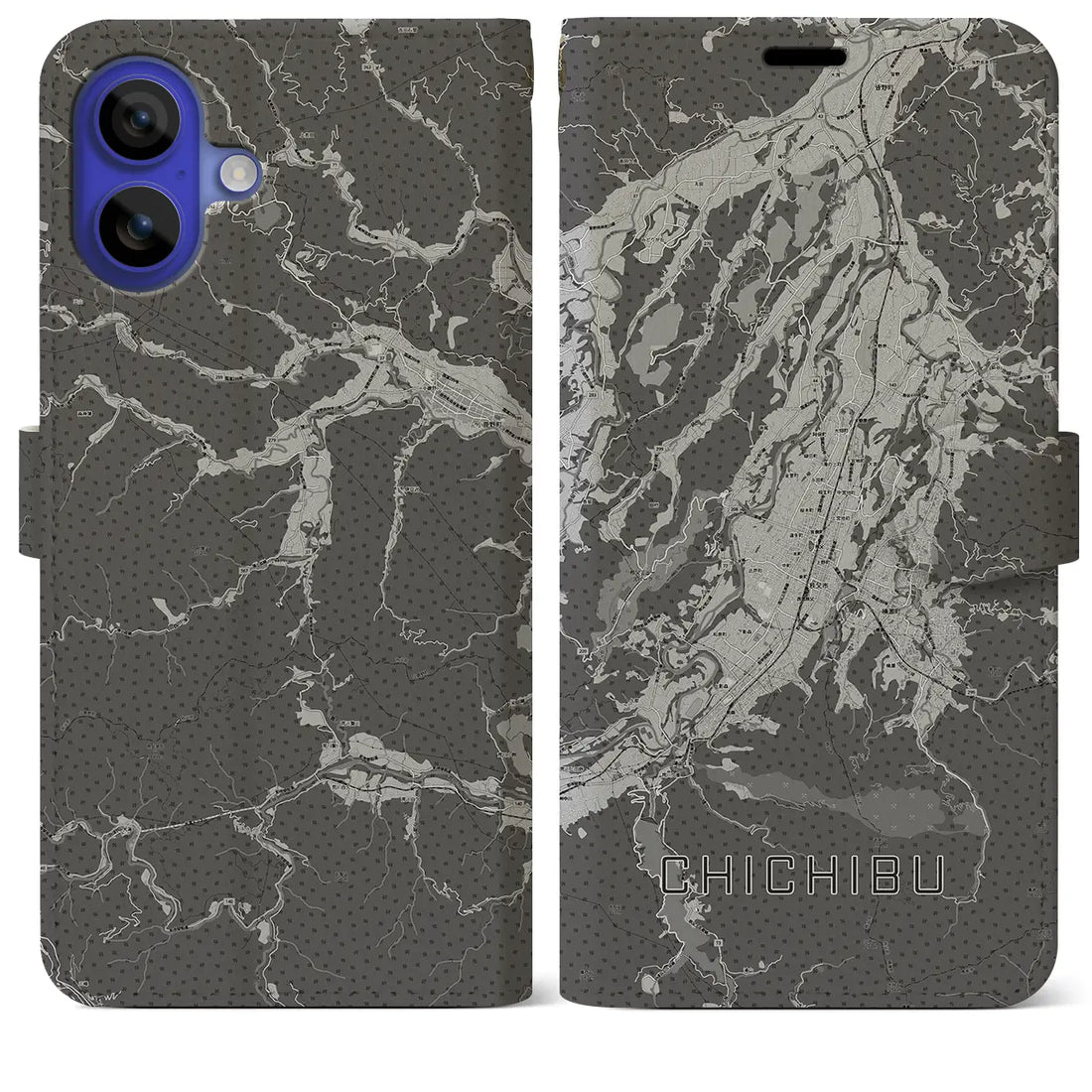 【秩父(埼玉県)】地図柄iPhoneケース(手帳タイプ)モノトーン・iPhone 16 Pro Max 用