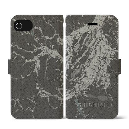 【秩父（埼玉県）】地図柄iPhoneケース（手帳タイプ）モノトーン・iPhone SE（第3 / 第2世代） / 8 / 7 / 6s / 6 用