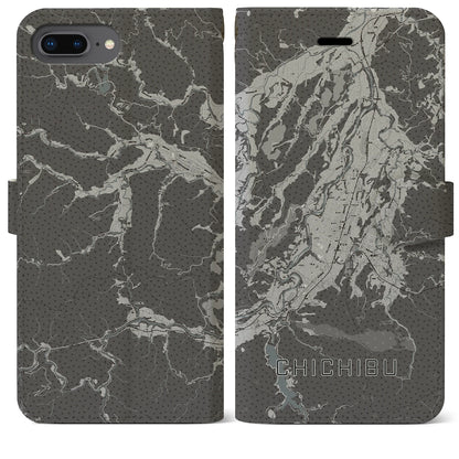 【秩父（埼玉県）】地図柄iPhoneケース（手帳タイプ）モノトーン・iPhone 8Plus /7Plus / 6sPlus / 6Plus 用