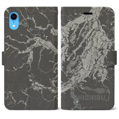 【秩父（埼玉県）】地図柄iPhoneケース（手帳タイプ）モノトーン・iPhone XR 用