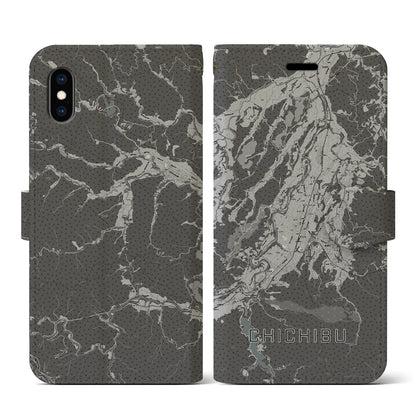 【秩父（埼玉県）】地図柄iPhoneケース（手帳タイプ）モノトーン・iPhone XS / X 用