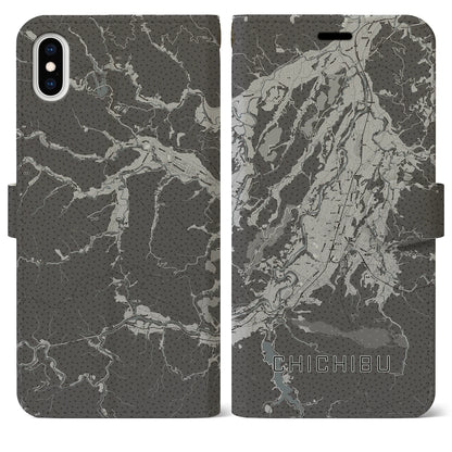 【秩父（埼玉県）】地図柄iPhoneケース（手帳タイプ）モノトーン・iPhone XS Max 用