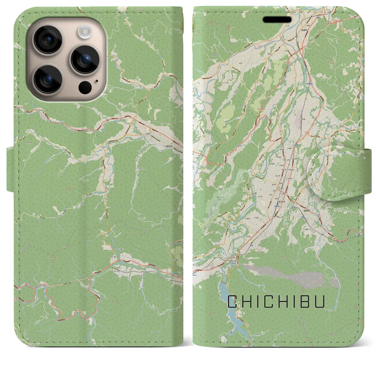 【秩父（埼玉県）】地図柄iPhoneケース（手帳タイプ）ナチュラル・iPhone 16 Plus 用