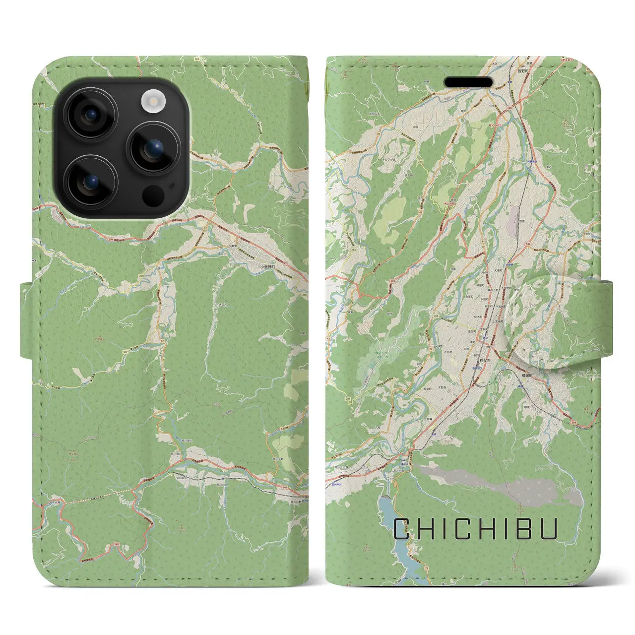 【秩父（埼玉県）】地図柄iPhoneケース（手帳タイプ）ナチュラル・iPhone 16 用