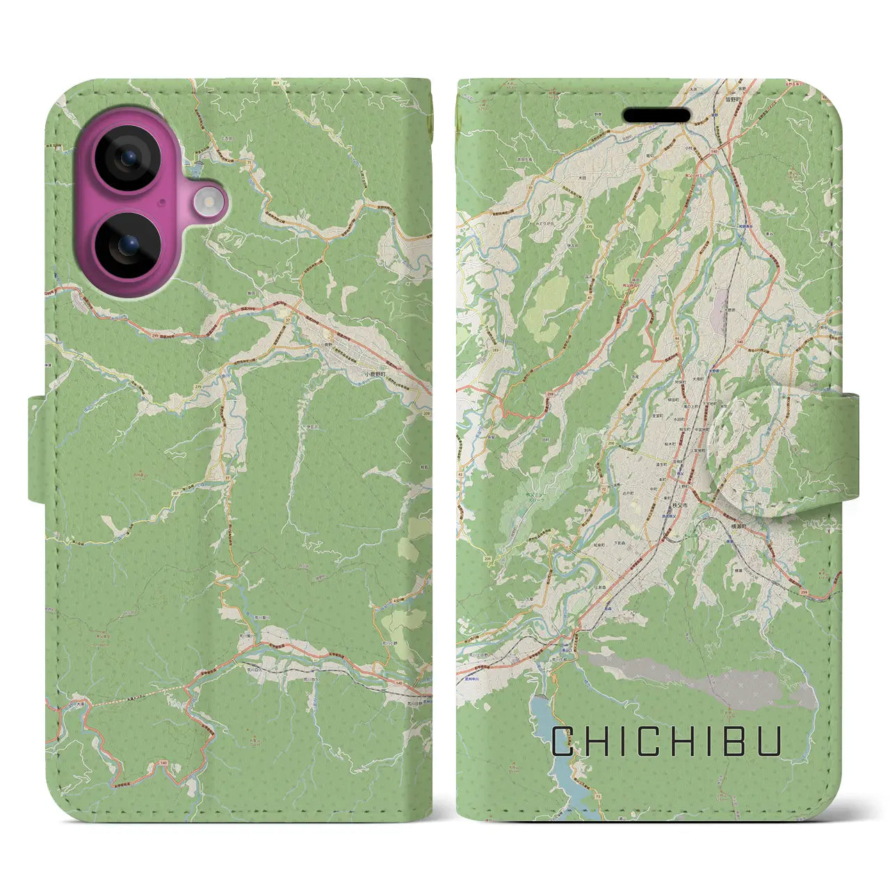 【秩父（埼玉県）】地図柄iPhoneケース（手帳タイプ）ナチュラル・iPhone 16 Pro 用