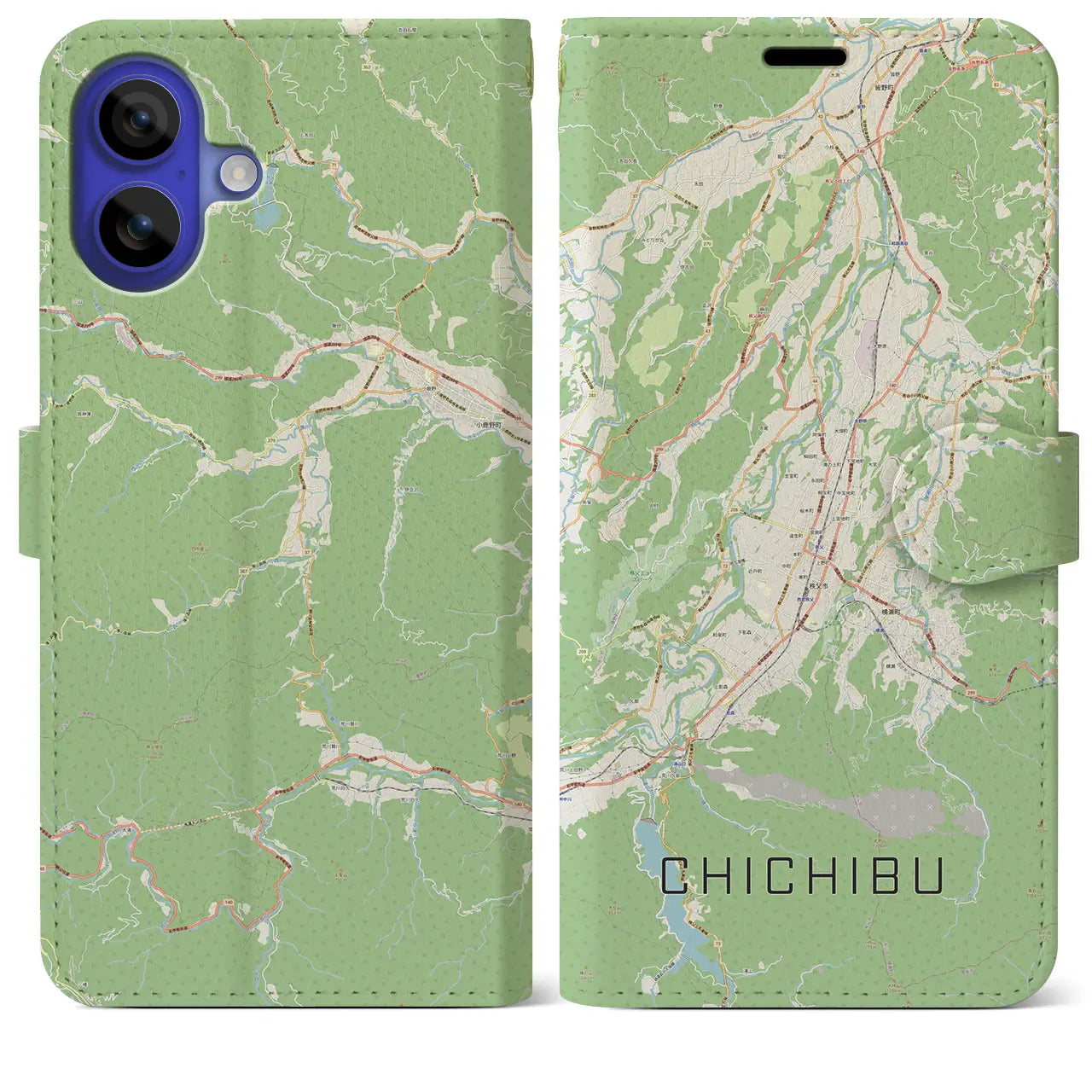 【秩父（埼玉県）】地図柄iPhoneケース（手帳タイプ）ナチュラル・iPhone 16 Pro Max 用