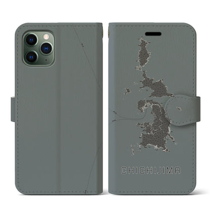 【父島（東京都）】地図柄iPhoneケース（手帳タイプ）モノトーン・iPhone 11 Pro 用